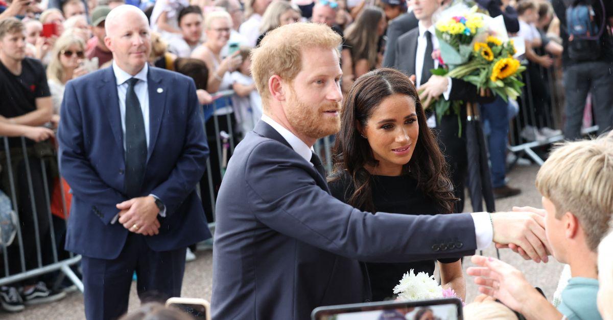 prince harry and meghan markle with fans