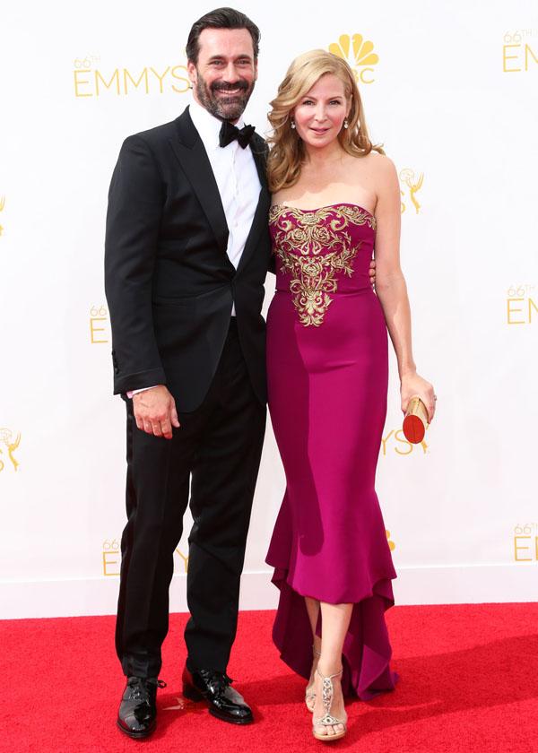 Jon Hamm and Jennifer Westfeldt arrive at the 66th Annual Primetime Emmy Awards