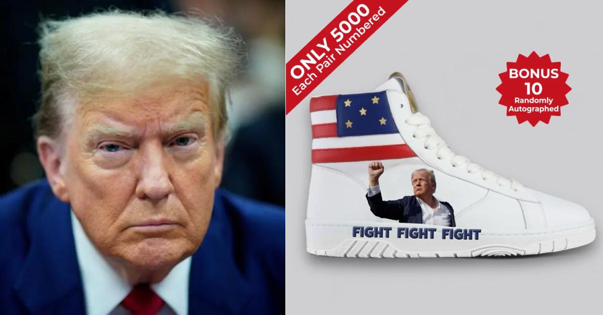 A photo of Donald Trump and an image of a sneaker.