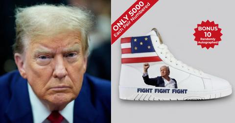 A photo of Donald Trump and an image of a sneaker.