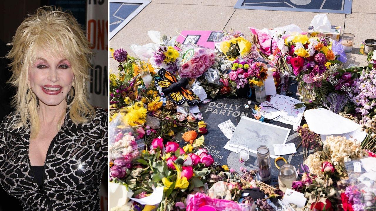 Split photo of Dolly Parton and Fan tributes