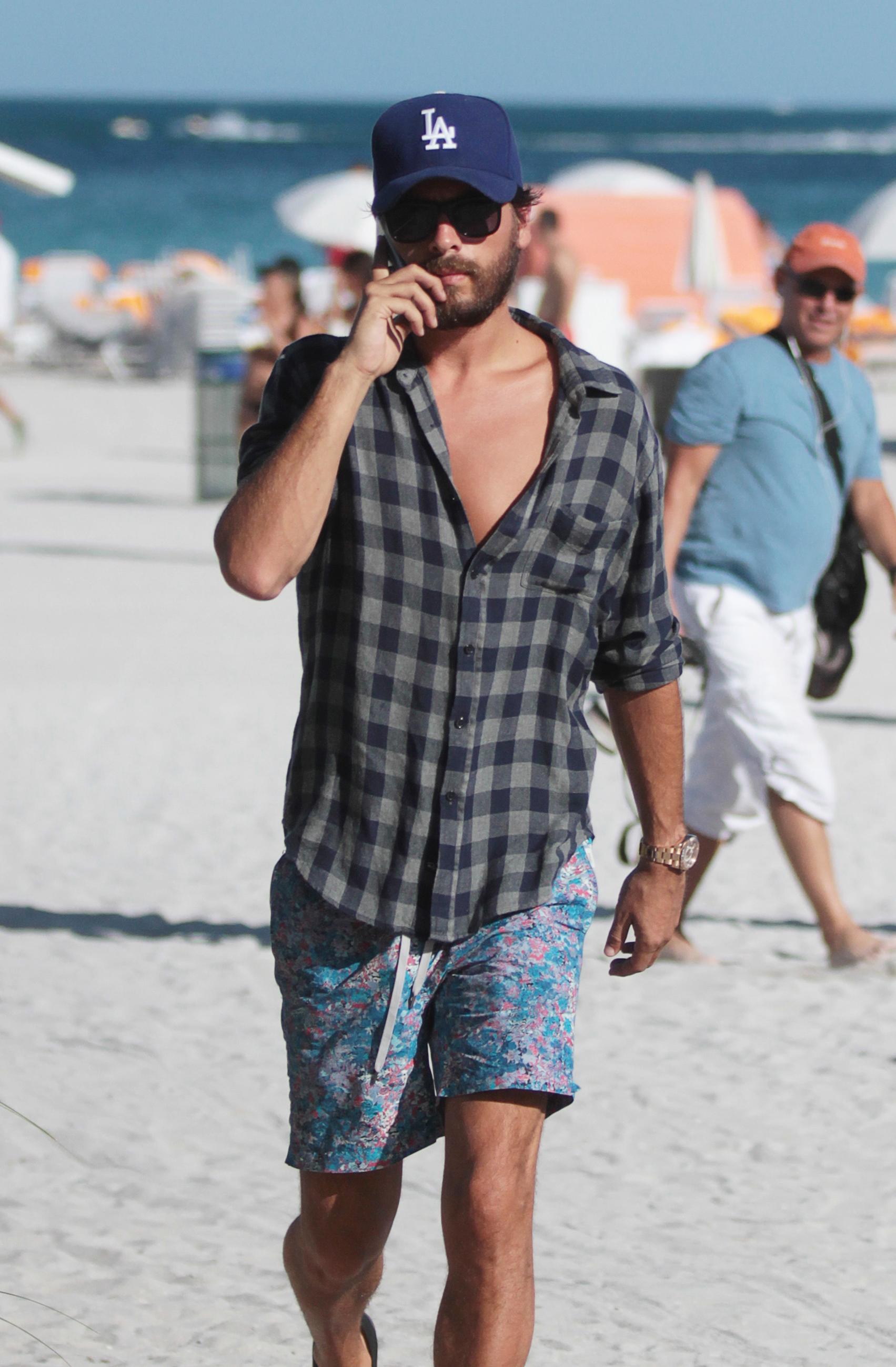 Scott Disick out and about on the beach in Miami Beach.