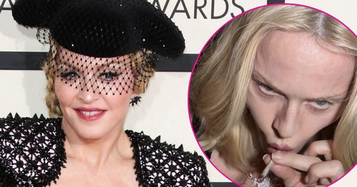 madonna smoking selfie black lace top