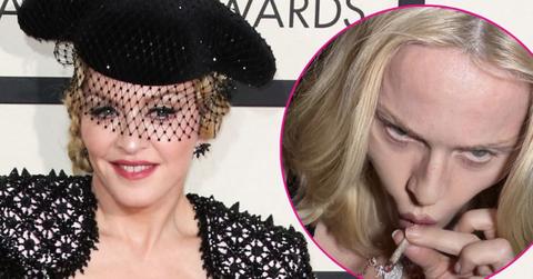 madonna smoking selfie black lace top