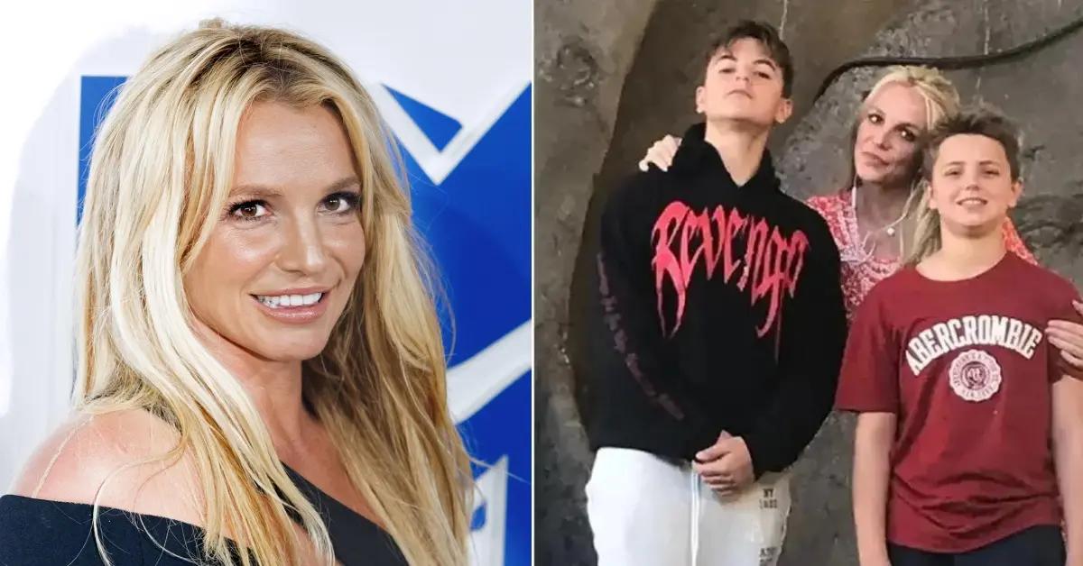 Photo of Britney Spears and picture of the singer with her two sons.