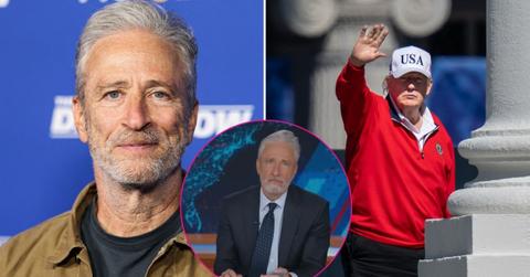 Split photo of Jon Stewart and Donald Trump