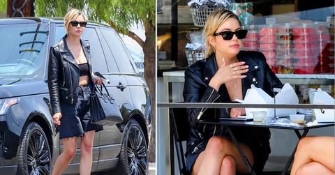 ashley benson goes to lunch in biker jacket