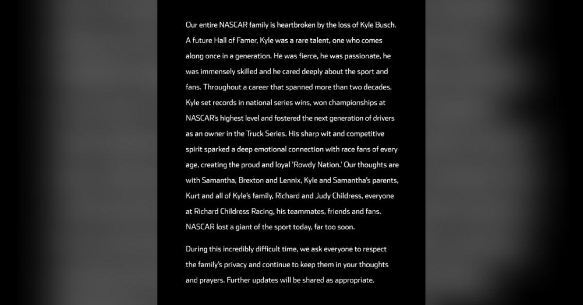 image of Kyle Busch reportedly struggled with a severe illness in the weeks leading up to his sudden death at age 41.