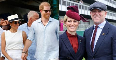 Composite photo of Zara and Mike Tindall and Prince Harry and Meghan