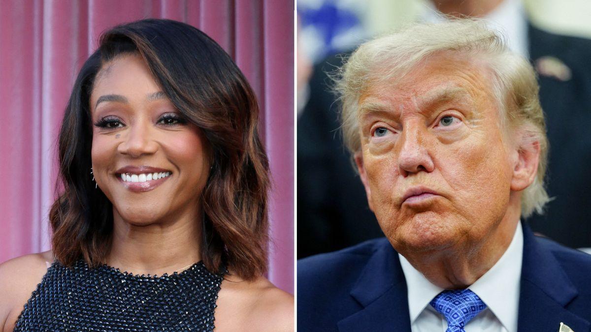 Photo of Tiffany Haddish and Donald Trump. 