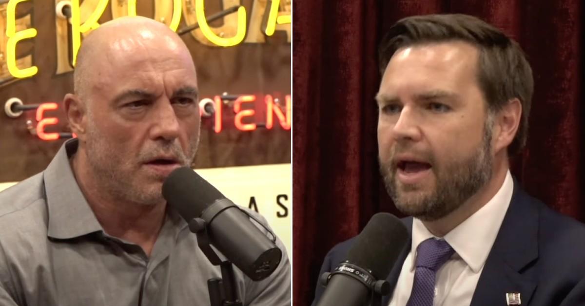 Split photo of Joe Rogan and J.D. Vance