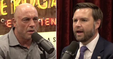 Split photo of Joe Rogan and J.D. Vance