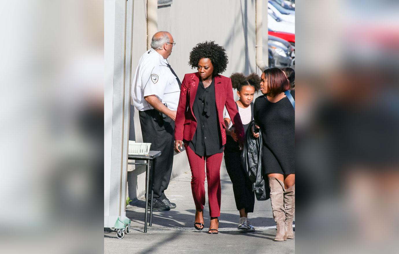 Viola davis jimmy kimmel live afro red pantsuit 6