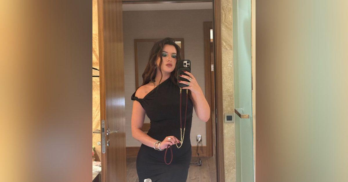 bella thorne flaunts cleavage tiny yellow top photo