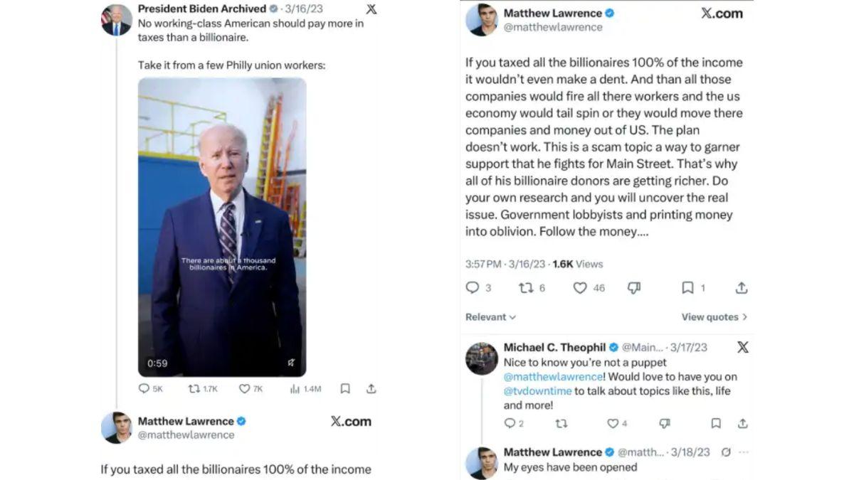 Image of Matthew Lawrence ranted against Joe Biden's billionaire tax agenda in 2023.