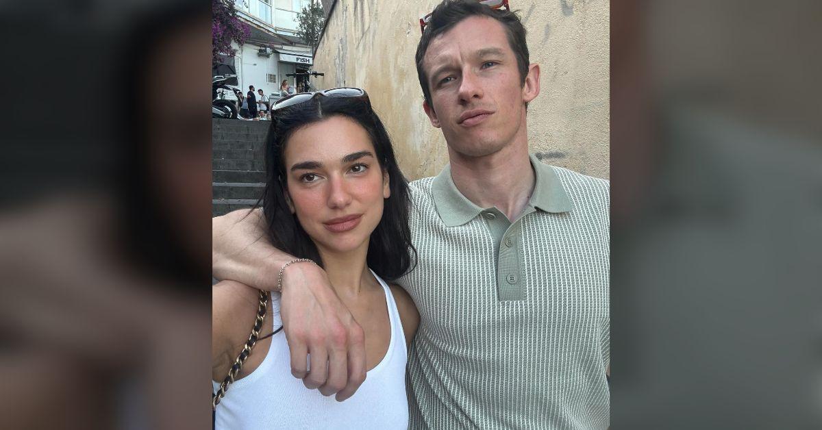 dua lipa spills out tiny polka dot bikini italy callum turner photos