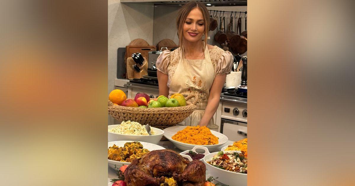 Image of Jennifer Lopez loaded up on Thanksgiving classics.