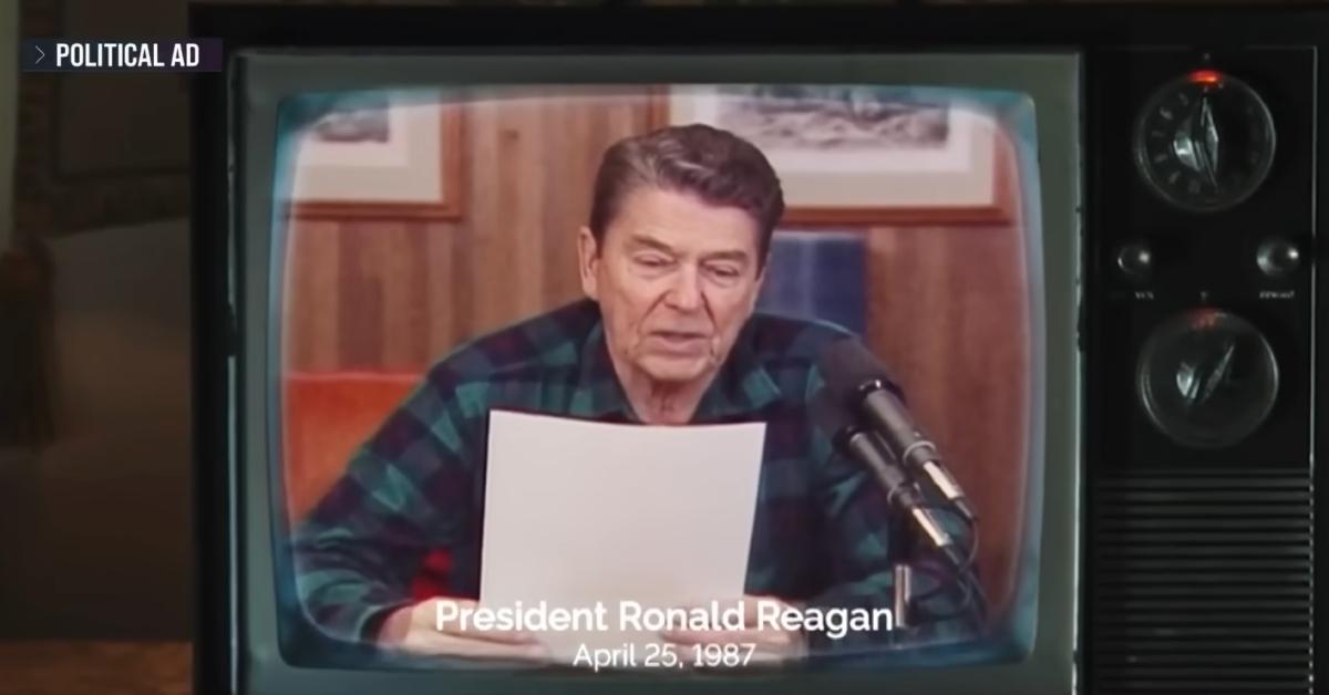 Image of the controversial Canadian commercial featured a radio address from Ronald Reagan in 1987.