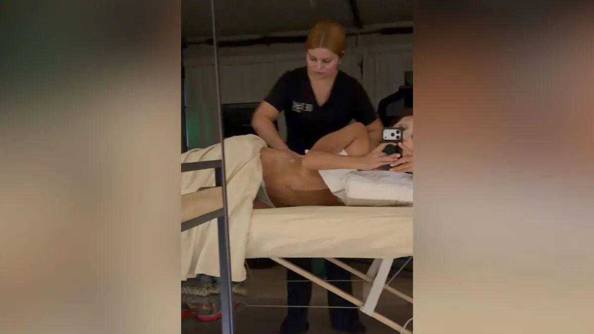 Photo of Jessica Alba recently filmed herself getting a massage — though it's unclear if it was a lymphatic one.