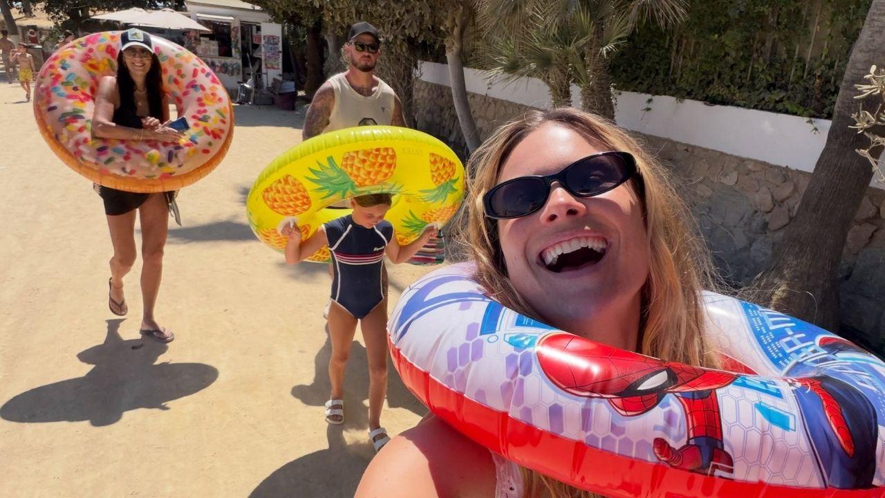 Image of Behati Prinsloo was seen enjoying beachside with a 'Spider-Man' inflatable ring.