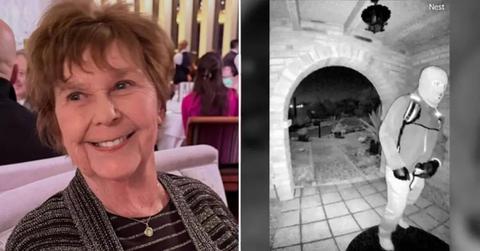 split photo of nancy guthrie and the masked suspect captured on her doorbell camera