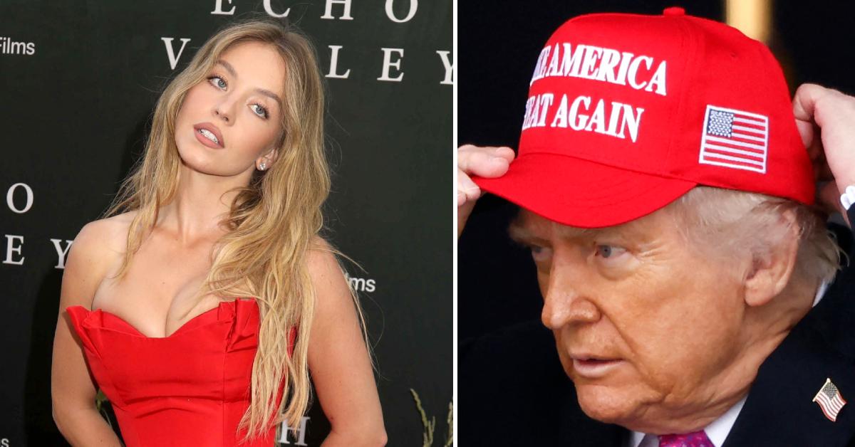 Split photo of Sydney Sweeney and Donald Trump.