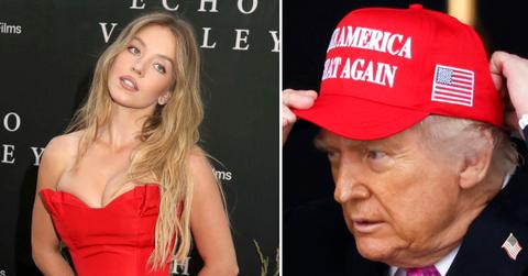 Split photo of Sydney Sweeney and Donald Trump.