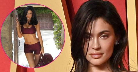 kylie jenner cleavage abs workout set