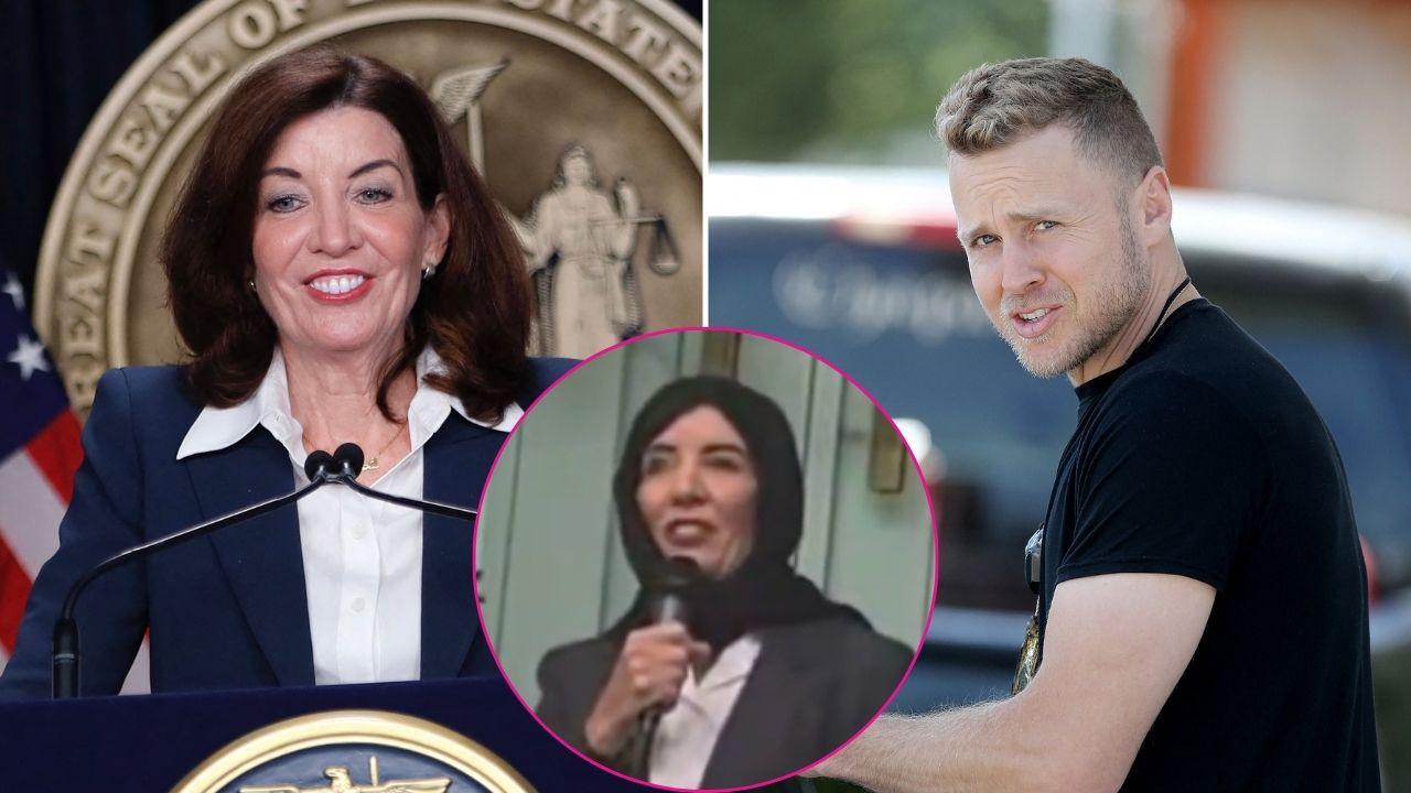 Split photo of Kathy Hochul and Spencer Pratt