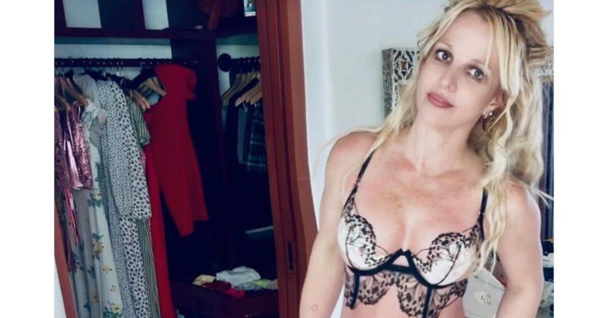 image of Britney Spears wore lingerie for the post.