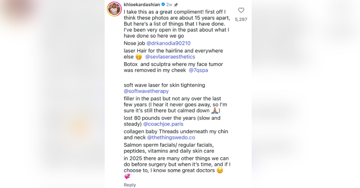 Photo of Khloé Kardashian Instagram Comment.