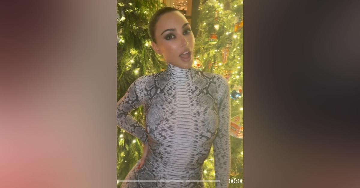 kim kardashian skintight snakeskin dress christmas tiktok north west watch