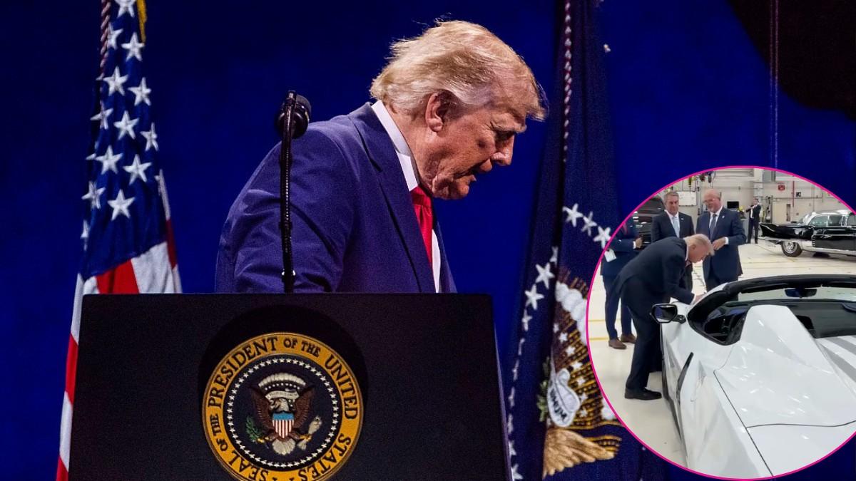 photo of Donald Trump was seen awkwardly struggling to maintain his balance at a Michigan rally, prompting continued health concerns.