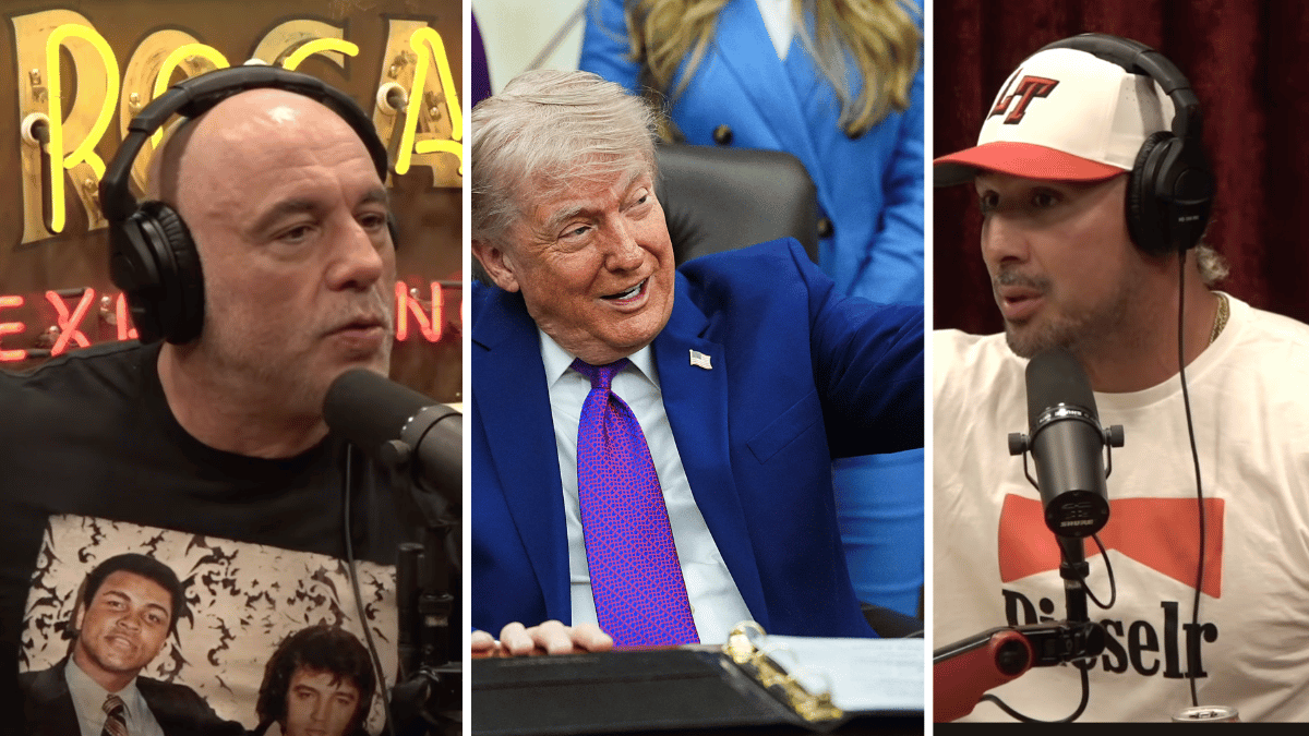 split of Joe Rogan, Donald Trump. 