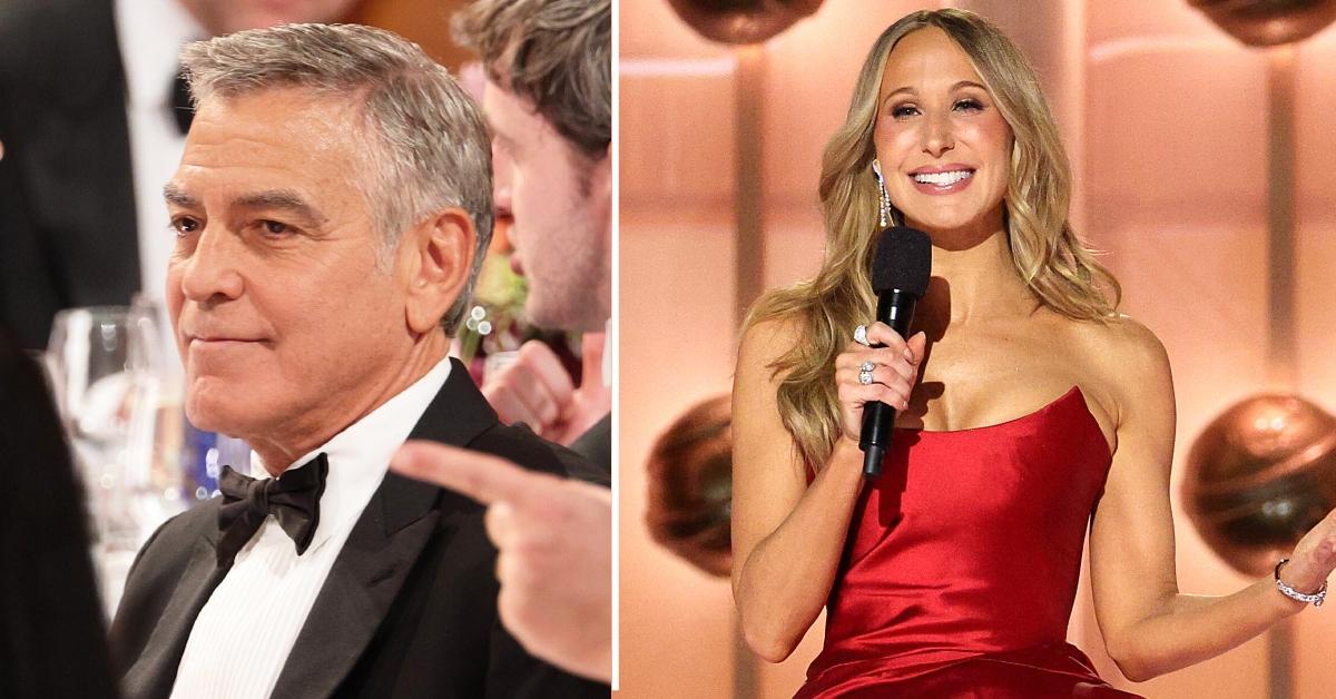 Split photo of George Clooney and Nikki Glaser