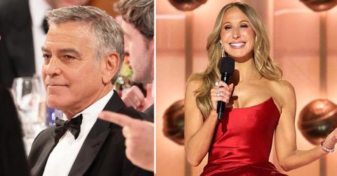Split photo of George Clooney and Nikki Glaser