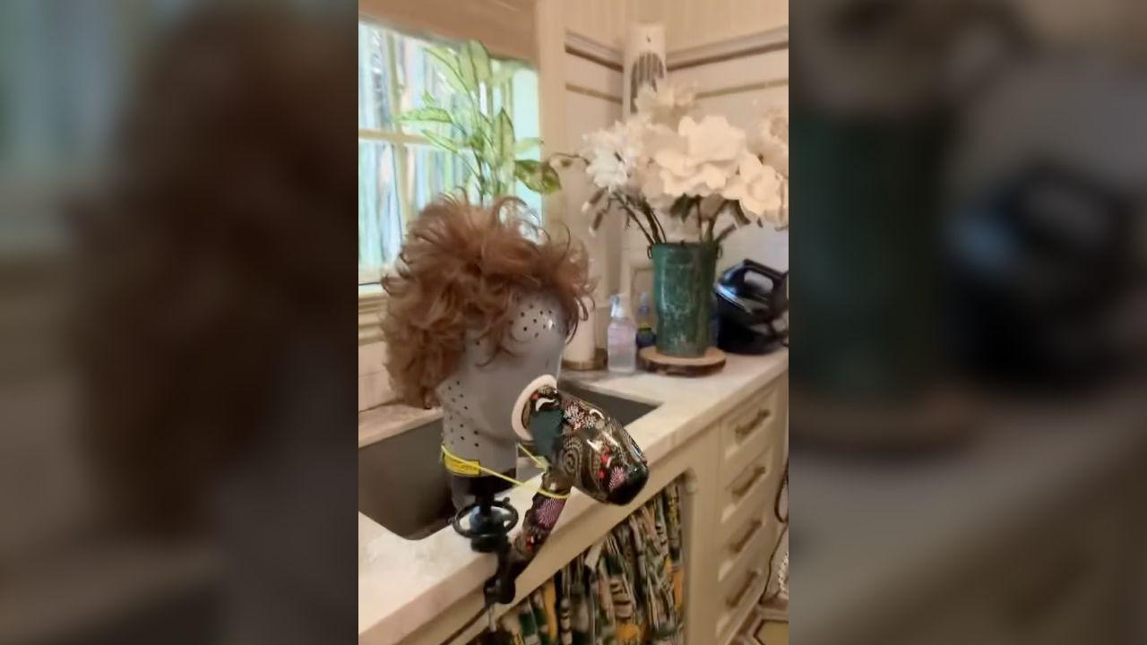 Photo of Melissa McCarthy washed and dried her wigs.