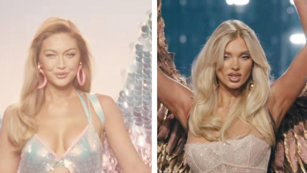 Image of Elsa Hosk wore enormous shimmering gold wings that extended across most of the runway.