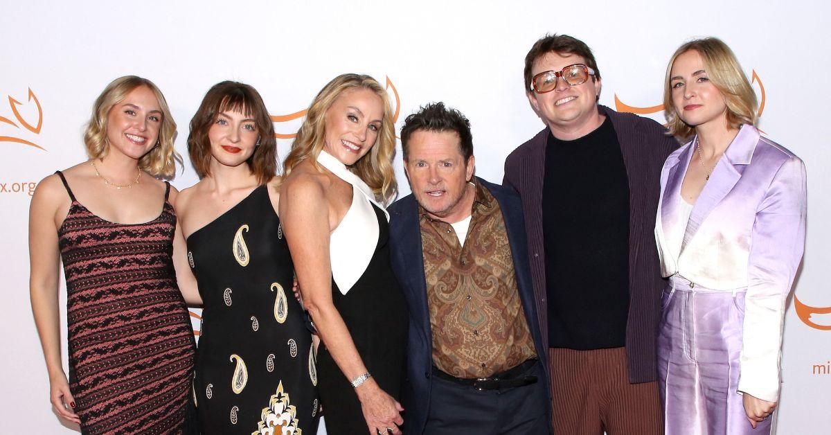Photo of Aquinnah Fox, Esme Fox, Tracy Pollan, Michael J. Fox, Sam Fox and Schuyler Fox