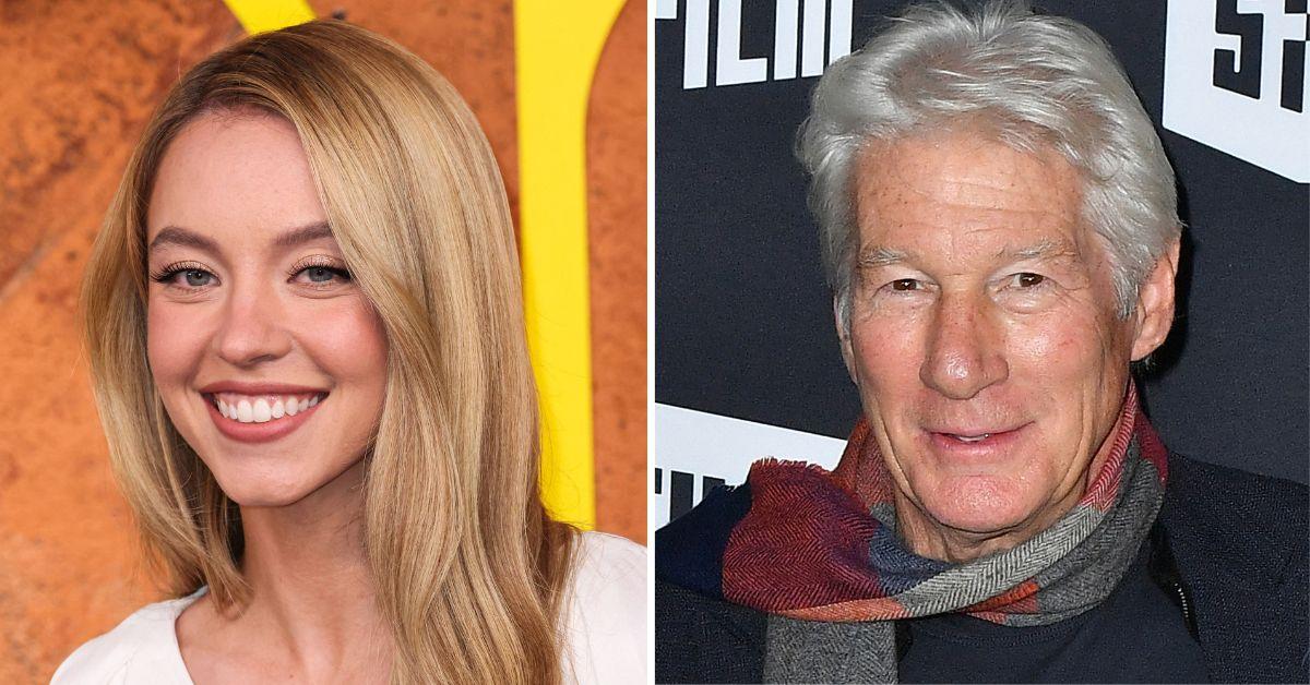 split photo of Sydney Sweeney & Richard Gere