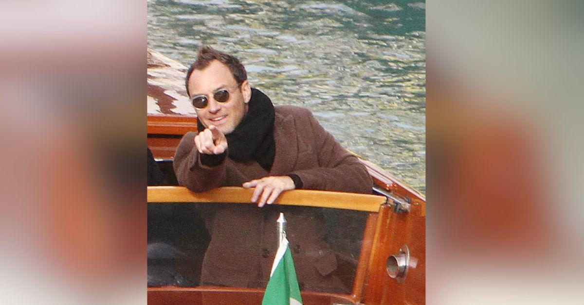 image of Jude Law slipped while getting off a boat in Venice.