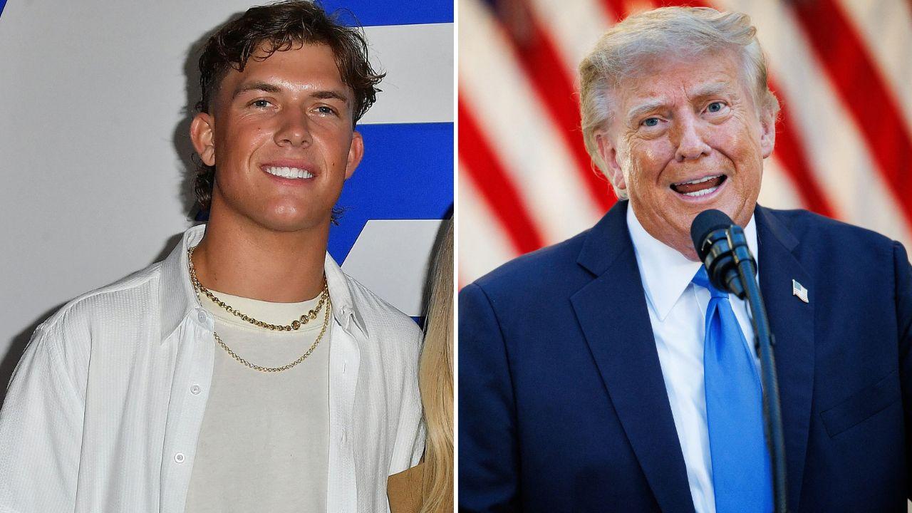 Split image of Jaxson Dart and Donald Trump