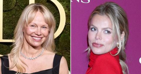 Split photo of Pamela Anderson and Brooks Nader.