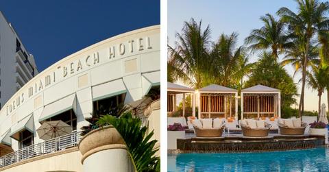 Composite photo of the front and poolside at the Loews Miami Beach Hotel.