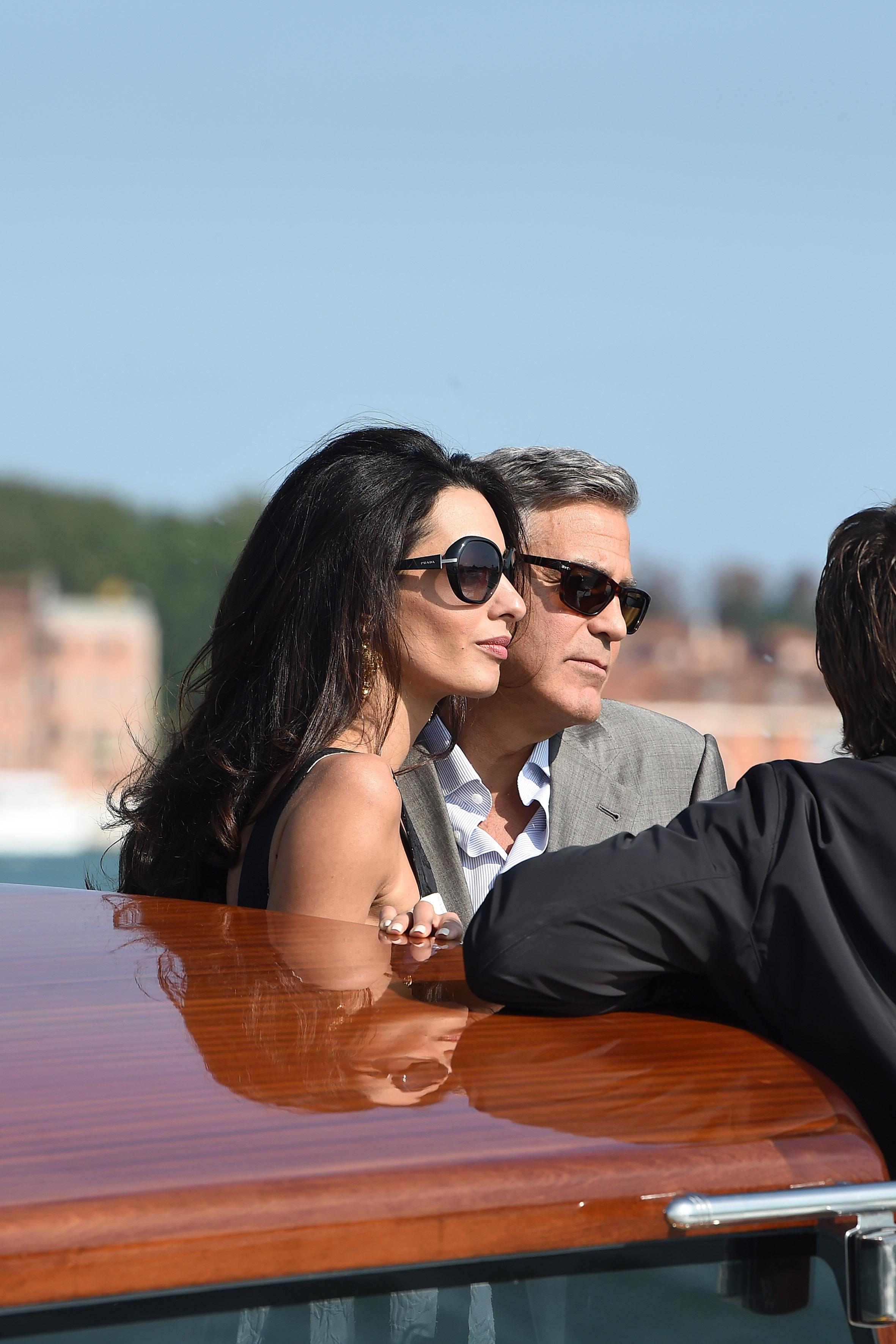 George Clooney and Amal Alamuddin arrive in Venice for their wedding