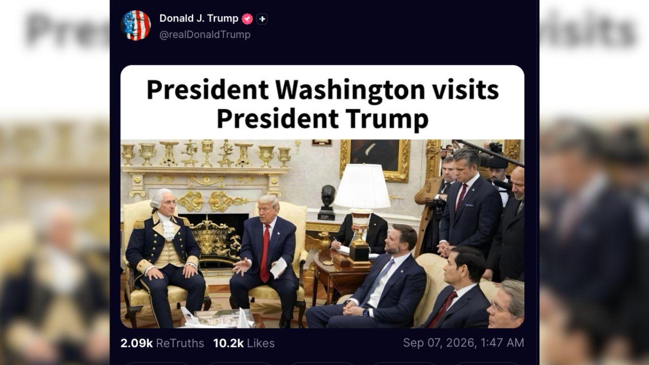 Image of Donald Trump’s Truth Social post depicted him alongside George Washington.