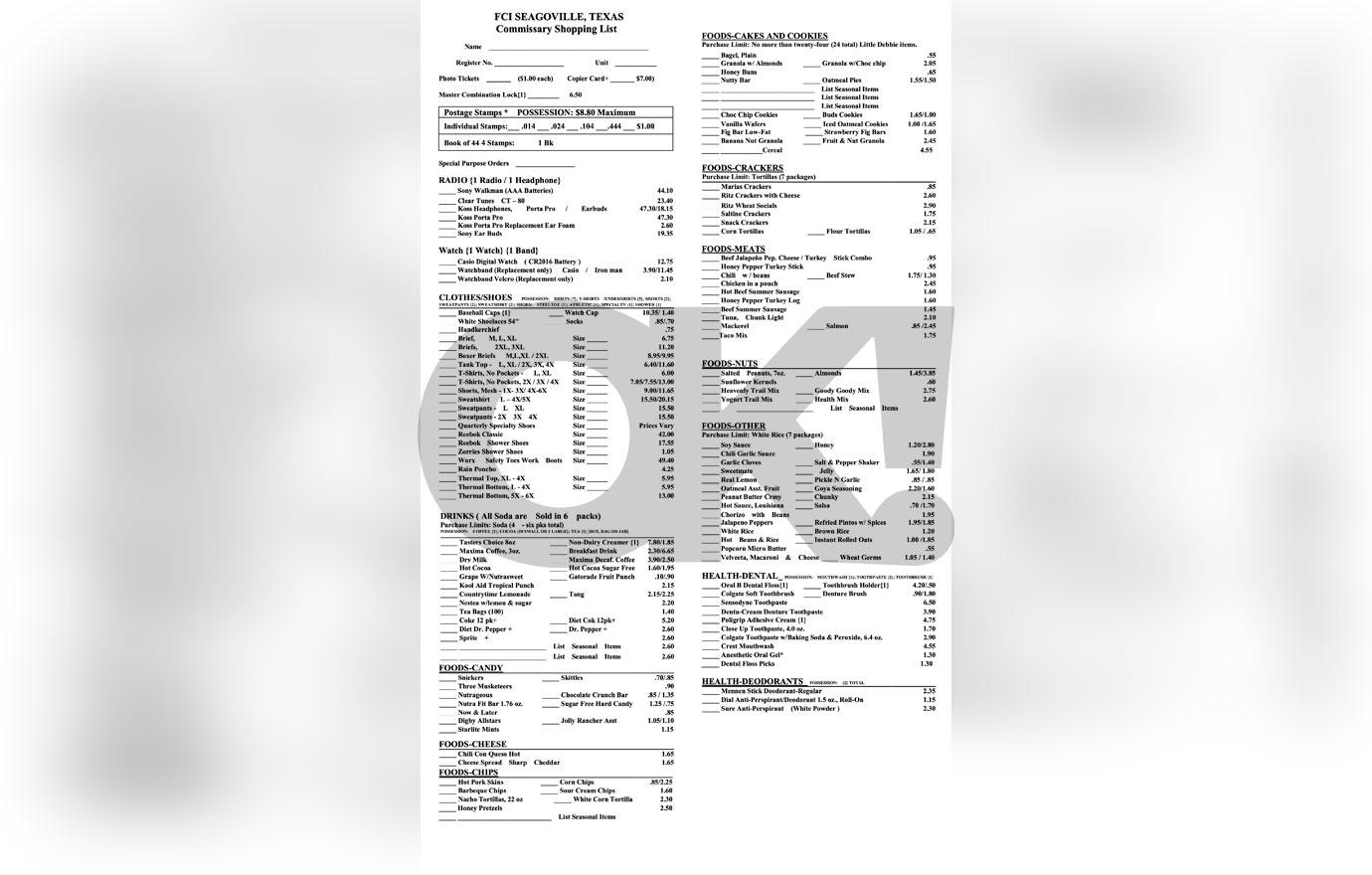 Josh Duggar's Commissary Shopping List Options In Texas Prison