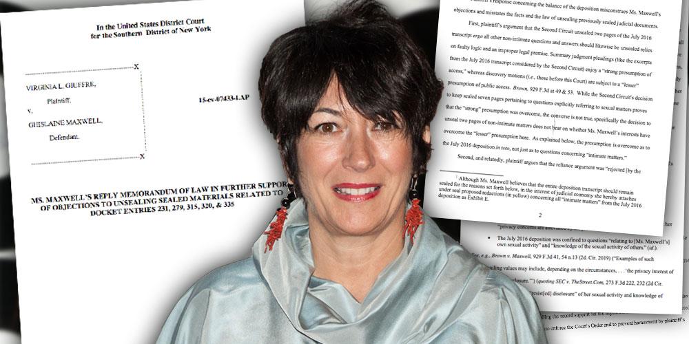 Ghislaine Maxwell, insets of Judgement to unseal sex life documents Jeffrey Epstein