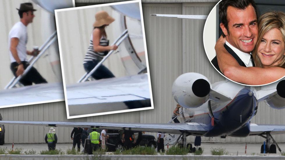 Bon Voyage! Jennifer Aniston And Justin Theroux Jet Off To Honeymoon
