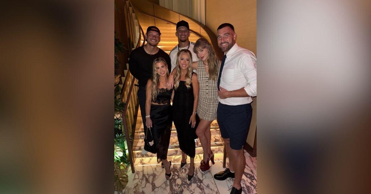 image of Travis Kelce showed up to Patrick Mahomes’ birthday party with Taylor Swift.